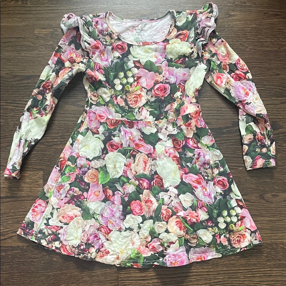 Romey Loves Lulu Floral Print Long-Sleeve Dress with Ruffle Shoulders